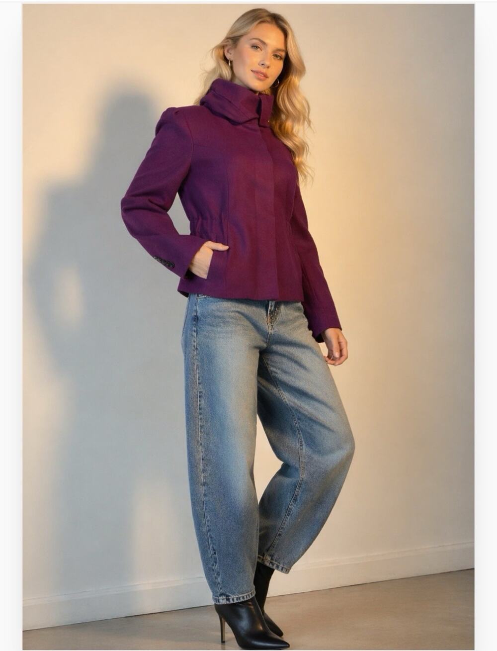 Dalia Collection NWT New Purple Wool Short Fitted Jacket Coat 8 M